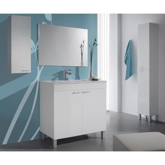 Ensemble meuble salle de bain KONCEPT - Blanc - 80cm - 2 Portes+Etagère+Vasque céramique