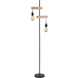 LAMPADAIRE DETROIT Lampadaire - 2 têtes en bois - 40 x 25 x H150 cm - Industriel - Noir