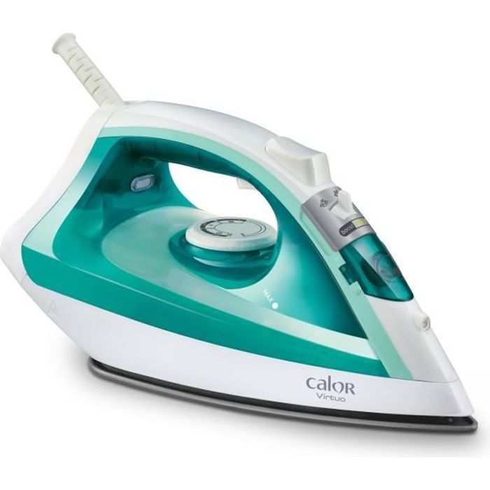 CALOR FV1710C0 Fer à repasser vapeur, 1800 W, Débit vapeur 24 g/min, Pressing 80 g/min, Défroissage vertical, Virtuo, Bleu/vert