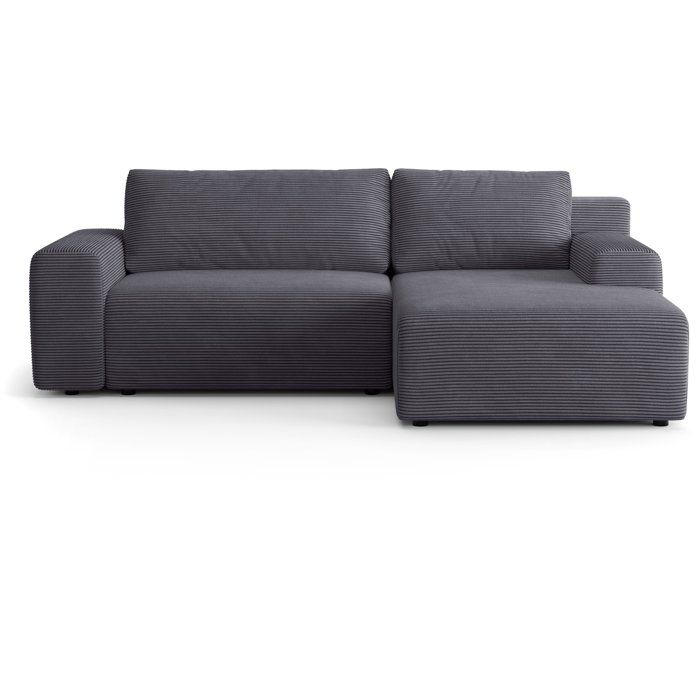 Canapé dangle convertible réversible - 5 places - BOMBEY - Velours côtelé Gris anthracite - 264 x 162 x 85 cm