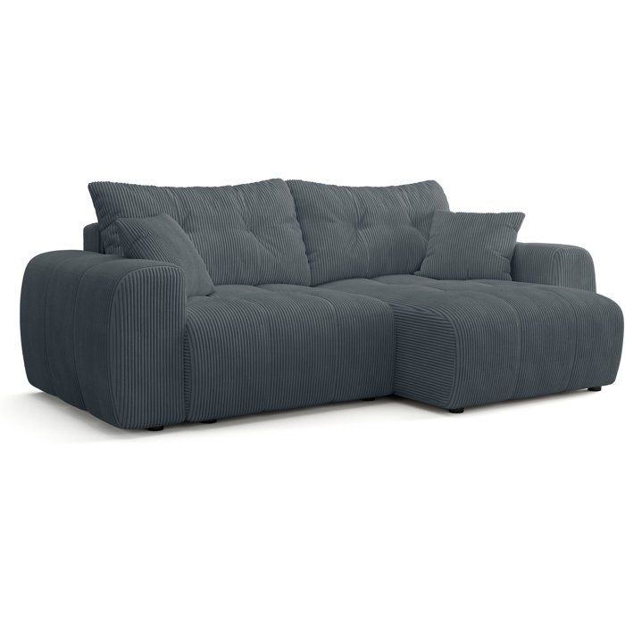 Canapé dangle convertible - 4 places - BRANDON - Velours côtelé Gris anthracite - 242 x 144 x 86 cm