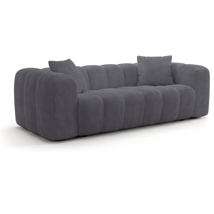 Canapé fixe - 3 places - SFERA - Velours côtelé Gris anthracite - 240 x 100 x 80 cm