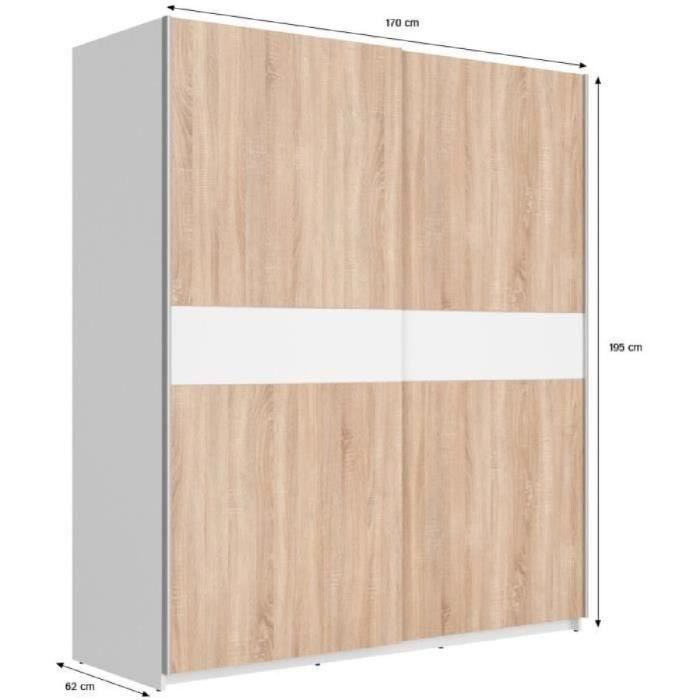 STAR Armoire style contemporain décor chêne sonoma et blanc L 170 cm
