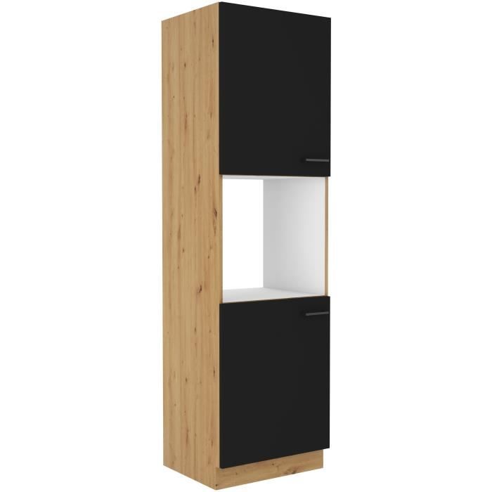 MODENA - Colonne four - 2 portes - 60 x 57 x 210 cm - Chêne artisan / Noir mat