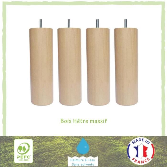 Standard sommier Bois tapissier Wood Select Pied cylindrique Vernis Section 6cm