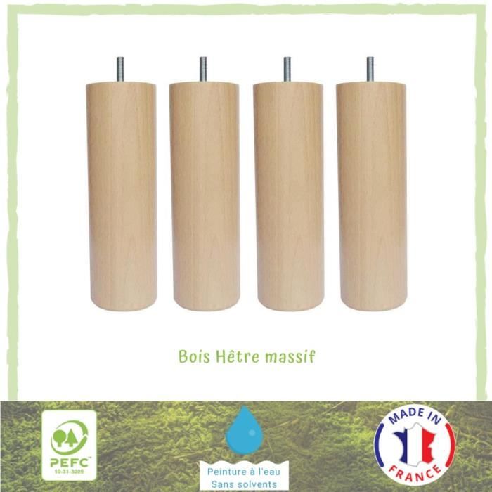 jeu de pieds cylindriques en bois o 6 2 cm h 17 cm lot de 4 cdiscount maison
