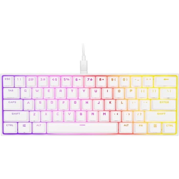 Clavier mécanique Gaming - CORSAIR - K65 RGB Mini 60% - Format compact - RGB - CHERRY MX Red - Blanc - (CH-9194110-FR)