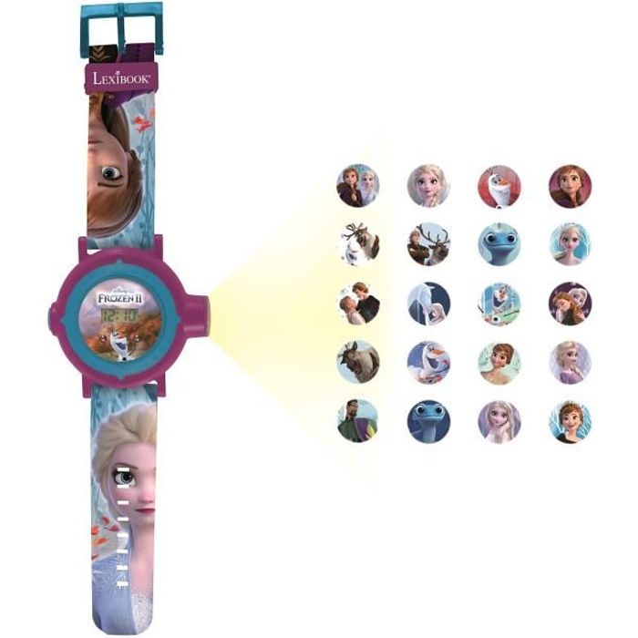 Lexibook Montre Bracelet Ajustable La Reine des Neiges Projections de 20 Images Ecran Digital