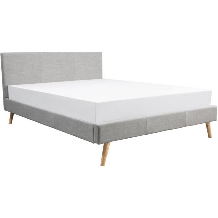 lit adulte scandinave loungitude bjorn - gris clair - 140x190cm - sommier et tête de lit inclus