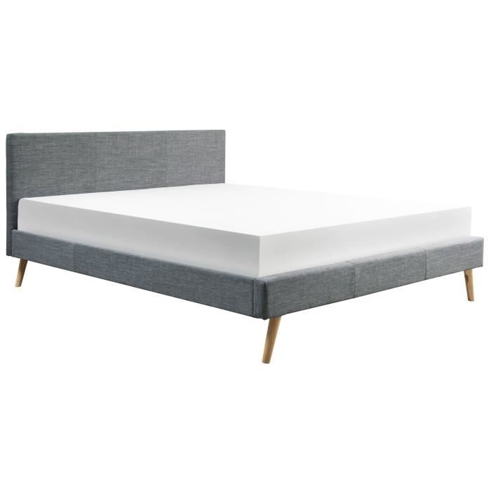 bjorn lit adulte scandinave tissu gris foncé + sommier et tête de lit - l 140 x l 190 cm