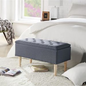 BANC EMILIE Banc avec coffre de rangement - Tissu gris 