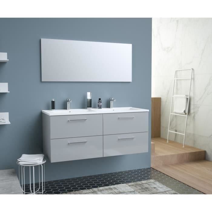 Glossy Meuble De Salle De Bain Double Vasque L 120cm Gris Clair Laque Brillant Cdiscount Maison