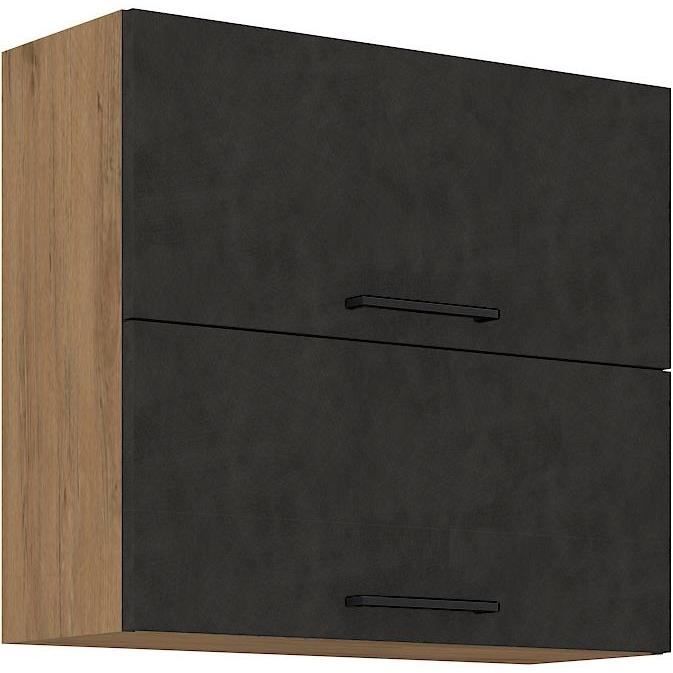 Meuble haut ROCK - Mélaminé décor chêne lancelot et gris matera - 2 portes - L80 x H72 cm