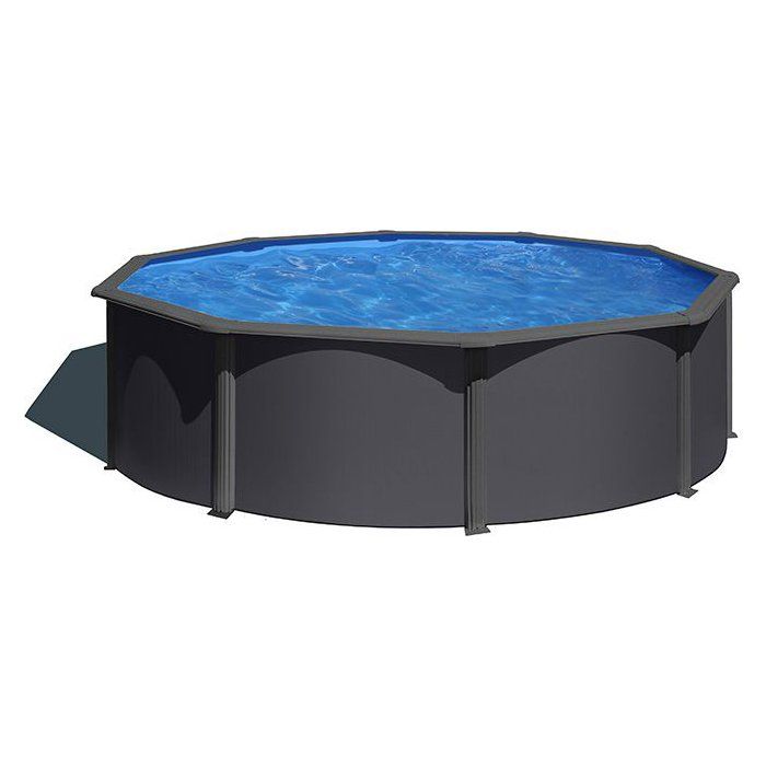 GRE - Kit Piscine hors sol acier ronde grise anthracite - Ø370 x H122 (Livrée avec filtre à sable + échelle)