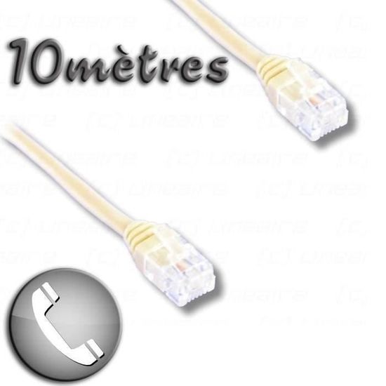 Cordon ADSL RJ11 mâle / RJ11 mâle 10m - LINEAIRE - Connecteur RJ11 6P4C - Câble ADSL