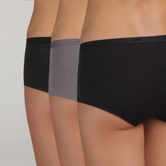 Dim Culottes Femme DIM Boxer Les Pockets Coton X3 Lot Noir Logo - Prêt-à-Porter Shorty Femme Coton