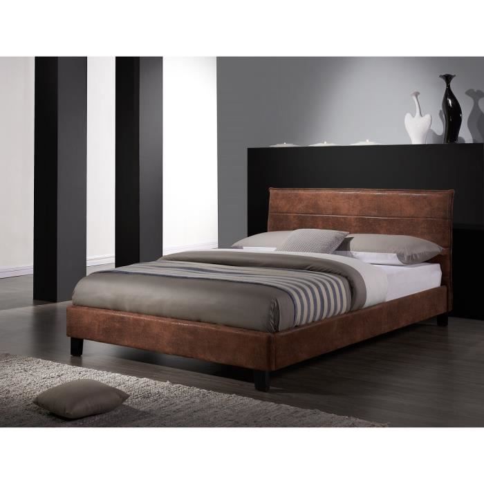 Cesarvintage Lit Adulte Industriel Tissu Marron L 140 X L 190