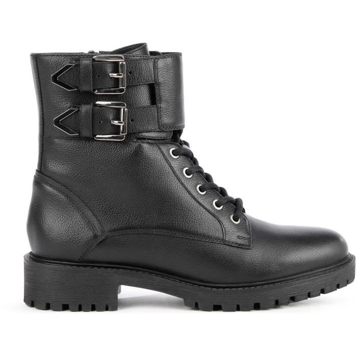 Bottes Femme Geox D Hoara en Cuir Noir - Hauteur de Tige Moyenne - Semelles Respirantes et Imperméables