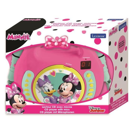 Lexibook Disney Junior Minnie Mouse Lecteur CD pour enfant avec 2  microphones jouets, prise écouteurs, à piles, Rose, RCDK100MN