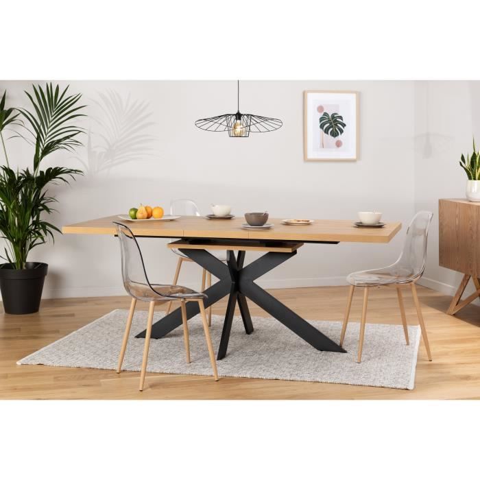 Table extensible avec plateau aspect chêne et structure noire en métal