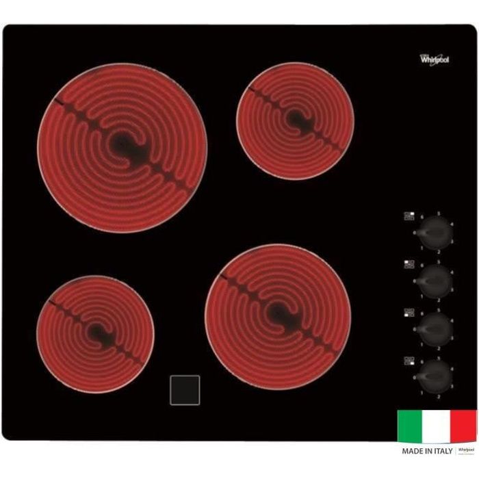 WHIRLPOOL AKM9010NE Plaque de cuisson vitrocéramique - 4 foyers - 6200W - L58 x P51cm - Revêtement verre - Noir