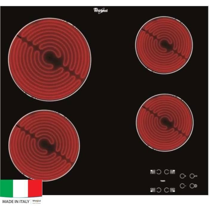 Whirlpool Plaque de cuisson Vitrocéramique - AKT8090NE - 4 zones - 6200W - L58 x P51cm