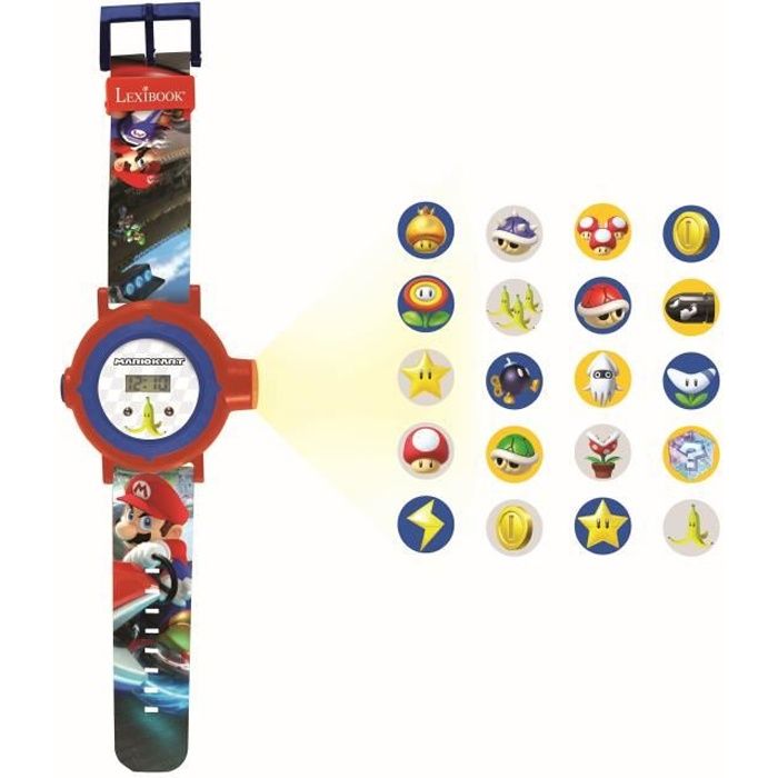 Lexibook Montre Bracelet Ajustable Mario Kart Projections de 20 Images Ecran Digital