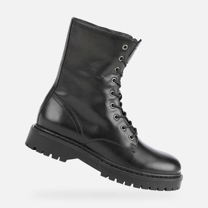 Bottines Femme GEOX D BLEYZE Cuir Lacets Talon 4 cm NOIR Cdiscount Chaussures