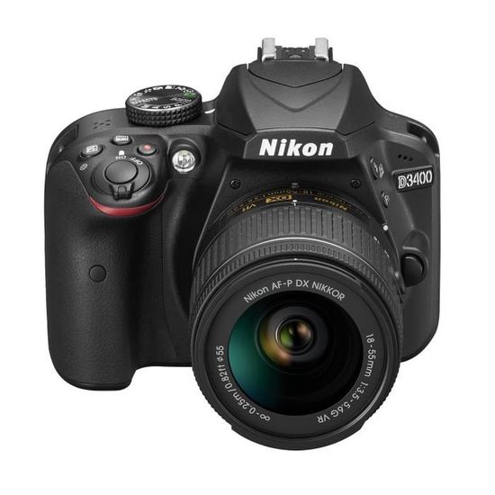 NIKON D3400 + Objectif AF-P DX 18-55 VR - Reflex numérique - Grand capteur DX de 24,2Mp - Vidéo Full HD - Bluetooth - Noir