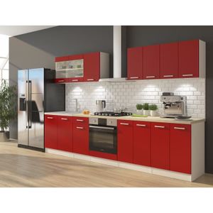 Cuisine Complète Ultra avec Meuble Four et Plan de Travail, L 300 cm - Rouge Mat