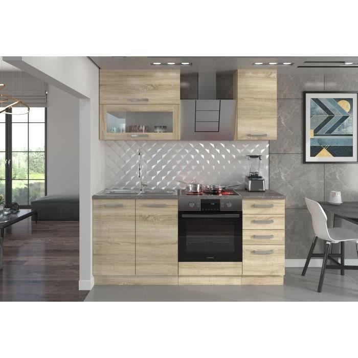 Cuisine complète L 180 cm avec plan de travail - Décor chêne sonoma - LASSEN