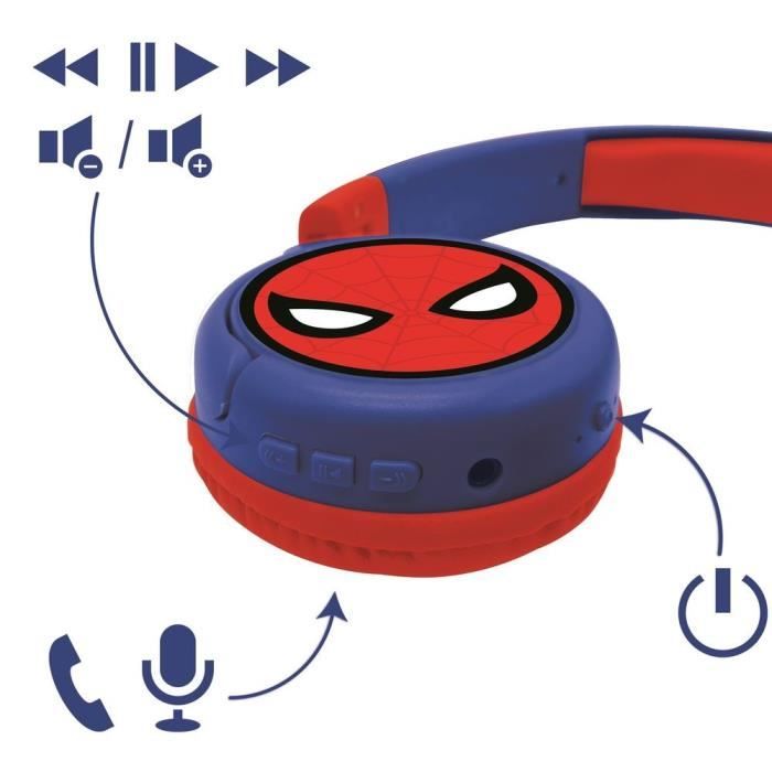 Lexibook Marvel Spider-Man Casque Audio Stéréo Enfant - Pliable, Réglable, Limiteur Sonore - Rouge/Bleu