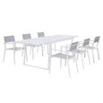 Ensemble repas 6 personnes - Table extensible aluminium avec plateau en verre 160/240 + 6 fauteuils assise textilène - Blanc-0