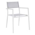 Ensemble repas 6 personnes - Table extensible aluminium avec plateau en verre 160/240 + 6 fauteuils assise textilène - Blanc-3