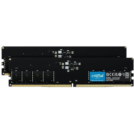 Mémoire RAM - CRUCIAL - Kit DDR5-4800 UDIMM - 32 Go : 2x16 Go (CT2K16G48C40U5)