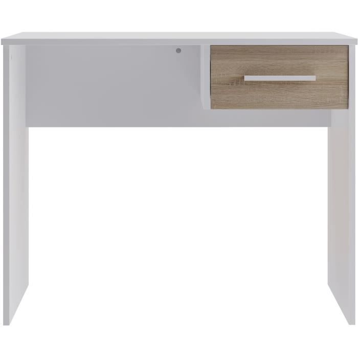 Bureau Petit Tiroir - Décor blanc et chêne - L 90 x P 50 x H 74 cm