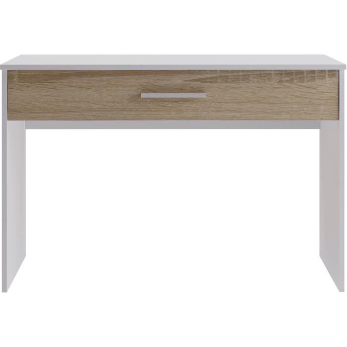 Bureau Grand Tiroir - Décor blanc et chêne - L 110 x P 56 x H 81,5 cm