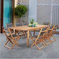 Ensemble repas de jardin 6 à 8 personnes - Table extensible 180/240 x 100 cm + 6 chaises assises textilène - Bois Eucalyptus FSC-1