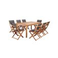 Ensemble repas de jardin 6 à 8 personnes - Table extensible 180/240 x 100 cm + 6 chaises assises textilène - Bois Eucalyptus FSC-2