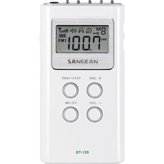 Radio portable SANGEAN DT-120 - Tuner digital AM/FM PLL - 15 présélections - Blanc