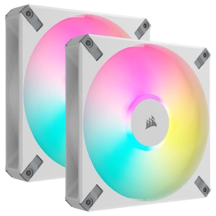 CORSAIR – AF140 RGB ELITE – Ventilateurs AF ELITE Series – 140mm – AirGuide – Pack de deux – Blanc – (CO-9050160-WW)