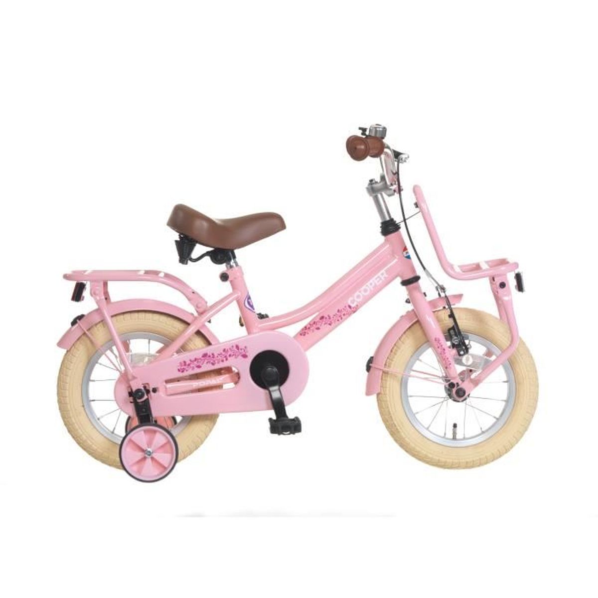 Velo Enfant Fille Popal Cooper 14 Pouces Frein Arriere A Retropedalage Stabilisateurs Porte Baggage Rose 95 Assemble Prix Pas Cher Cdiscount