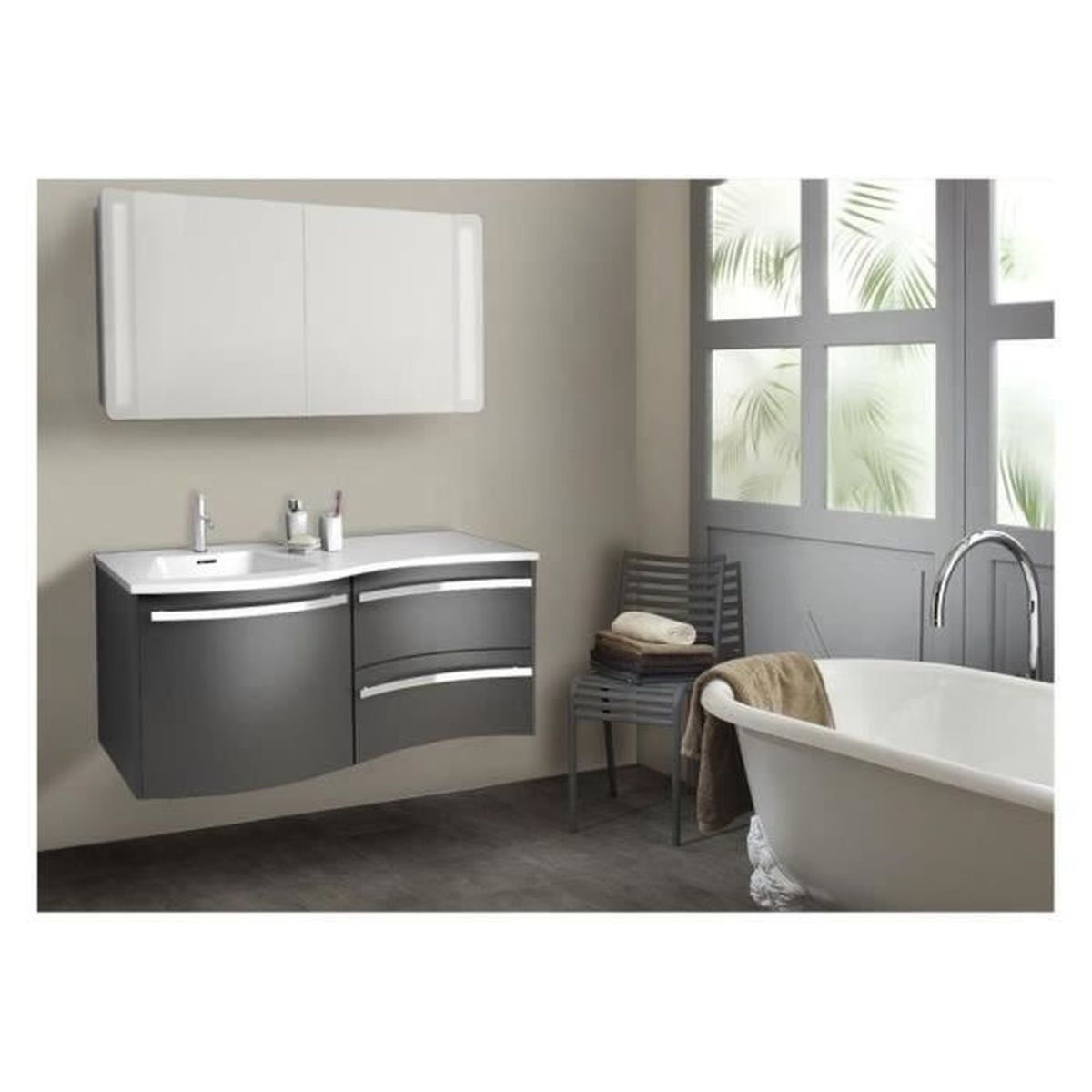 Meuble Vasque Salle De Bain A Suspendre Taupe 120 Cm Poly Achat