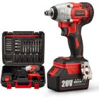 Clé à chocs sans fil TEENO 320Nm Boulonneuse a Choc avec 3.0Ah Batterie, Boîte avc 25pcs Accessoires