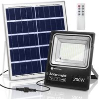 Aigostar - Projecteur solaire LED d’extérieur avec panneau solaire, 200W. Ultra-lumineux, 1200lm, 6500K. Télécommande, IP66, 30000h.
