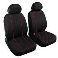 Housses de siège avant en tissu de coton piquées - noir rayure rouge