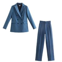 Ensemble de vêtements,TRAF-Blazer croisé coupe cintrée pour femme,veste chic et pantalon taille moyenne,style rétro [A765480664]