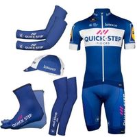 Tenue Cyclisme Maillot Manches Courte Cuissard +Casquette+Manchettes+Manchettes Pantalons+Shoecover -Bleu