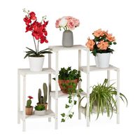 Relaxdays Etagère à fleurs en bois, Espace de rangement pour plantes, Escalier à fleurs décoratif d’intérieur, blanc - 4052025931100