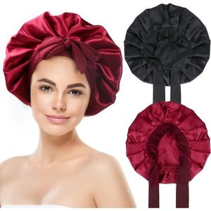 Bonnet élastique en Satin pour femmes, 15 couleurs unies, doux, haut,  large, coiffant, coiffant, soins des cheveux longs, foulard en soie,  chapeau de nuit - AliExpress